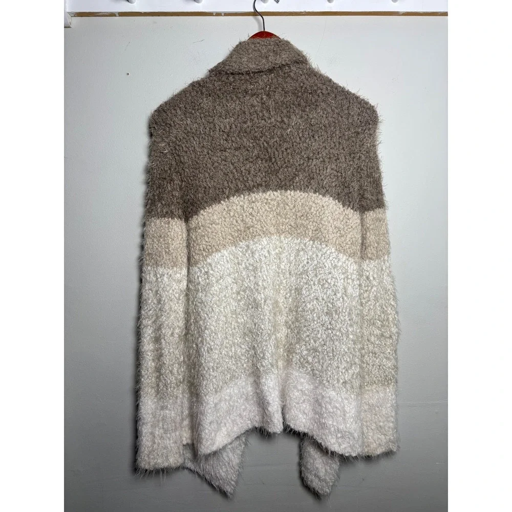 Joan Vass Fuzzy Eyelash Knit Ombre Cardigan Womens Small Open Front